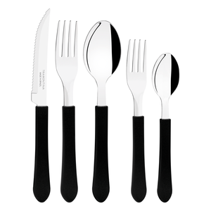 Jogo de Talheres Tramontina Leme 20 Pçs Aço Inox Cabo Preto