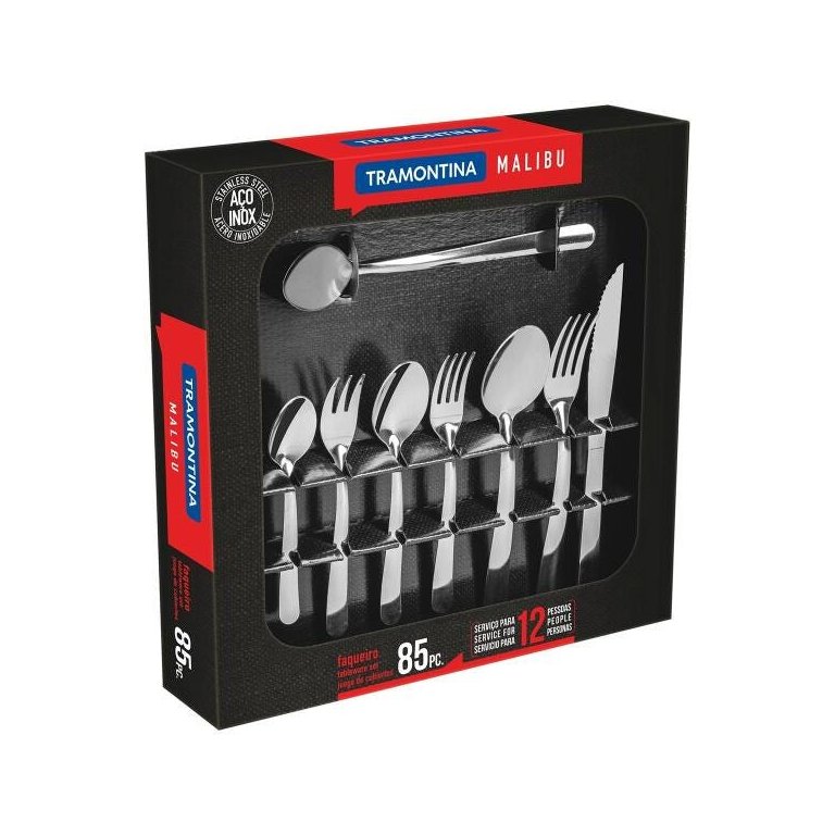 Faqueiro de Aço Inox Conjunto Tramontina Malibu 85 Peças