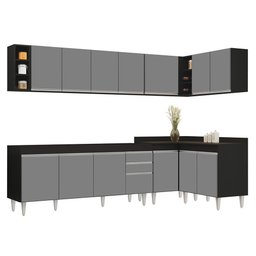 Armário de Cozinha Modulado de Canto 7 Peças Cp34 Balcão sem Tampo Preto-cinza - Lumil - 1 Armário de Cozinha Modulado de Canto 7 Peças Cp34 Balcão sem Tampo Preto-cinza - Lumil - 1