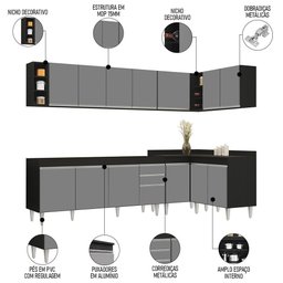Armário de Cozinha Modulado de Canto 7 Peças Cp34 Balcão sem Tampo Preto-cinza - Lumil - 8 Armário de Cozinha Modulado de Canto 7 Peças Cp34 Balcão sem Tampo Preto-cinza - Lumil - 8
