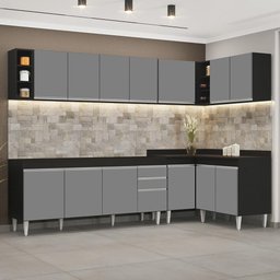Armário de Cozinha Modulado de Canto 7 Peças Cp34 Balcão sem Tampo Preto-cinza - Lumil - 9 Armário de Cozinha Modulado de Canto 7 Peças Cp34 Balcão sem Tampo Preto-cinza - Lumil - 9