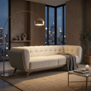 Ver imagem 3 de Sofá 3 Lugares 240cm Retrô Pés de Madeira Luxo Premium Estofado Bouclé Névoa Courino Cinza P/ Sala