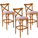 Ver imagem 1 de Kit 03 Banquetas Altas Cozinha Bancada Bar Sala de Jantar Estofada Ávila L02 Suede Rosê - Lyam Lyam