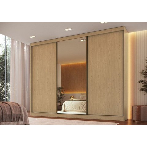 Guarda-Roupa 3 Portas de Correr 4 Gavetas com 1 Espelho 100% MDF Imperial New Marrom/Angelin/Duna
