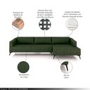 Ver imagem 3 de Sofá Bipartido Sala de Estar Kiara 292cm Chaise Direito Pés de Ferro Couro Verde Manchado G52 - Gran