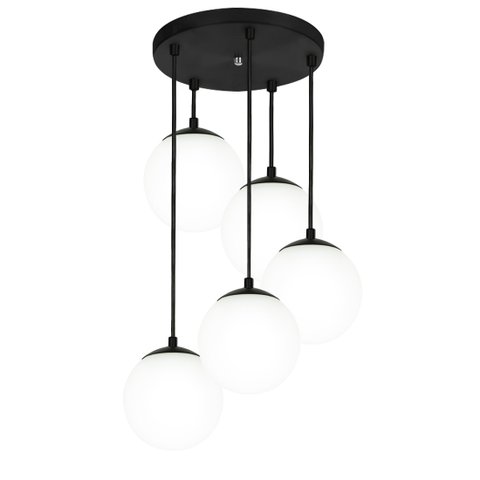 Lustres Pendentes Quíntuplo Orby Bolinha Preto