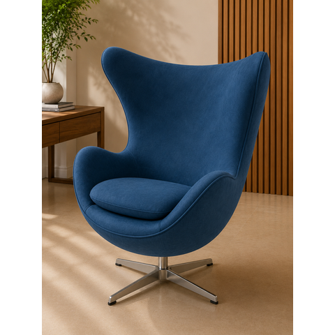 Poltrona Egg - Tecido Suede Azul