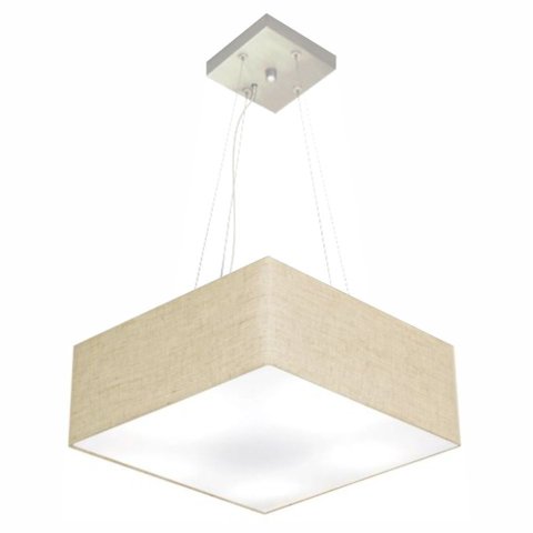 Lustre Pendente Quadrado Vivare Md-4196 Cúpula em Tecido 15/45x45cm - Bivolt - Rustico Bege - Bivolt