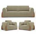 Ver imagem 1 de Kit 02 Poltronas e 01 Sofá Bloom 220cm 03 Lugares com Pés de Madeira Bouclê Bege - Desk Design