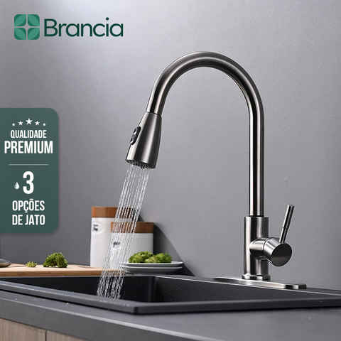 Torneira Cozinha Gourmet Monocomando Bancada Ducha Extensível Escovado Metal ABS Flexível Qualidade