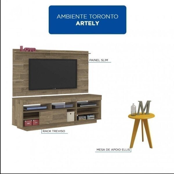Sala de Estar Completa com Rack, Painel e Mesa de Apoio Toronto II Espresso Móveis - 2