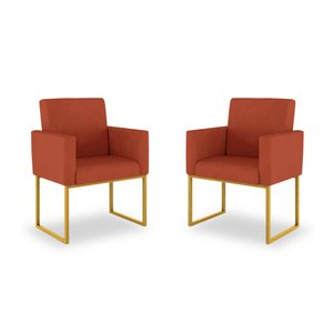 Kit 02 Poltronas Recepção Cor Terracota - Base Ferro Dourado