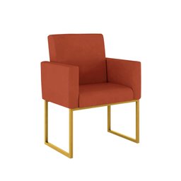 Kit 02 Poltronas Recepção Cor Terracota - Base Ferro Dourado - 3