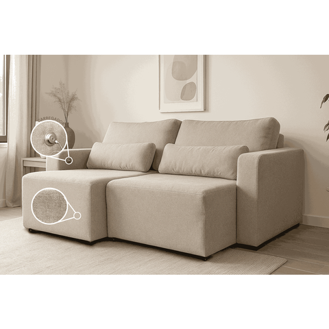 Sofá Baroni Tecido com Toque Macio e Confortável Modular com 2 Acentos e Conjunto de Almofadas Solta