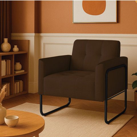 Poltrona Sala Industrial Alta Tubo Preto Elisa Suede Marrom D03 - D’Rossi