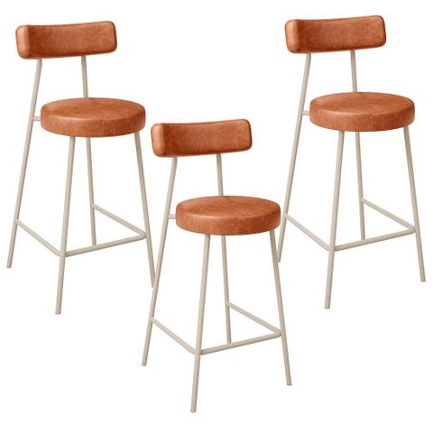Kit 03 Banquetas Baixa Cozinha Sala Jantar Bancada Milão Arena L02 Couríssimo Camel - lyam decor