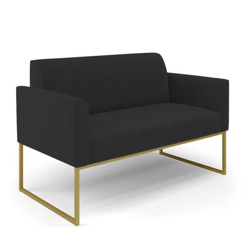 Sofá Namoradeira Base Industrial Dourado Marisa Veludo Preto D03 - D'Rossi