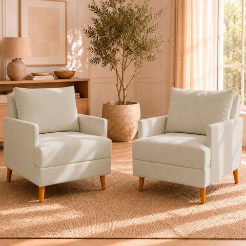 Kit 2 Poltronas Decorativas Serena Suede para Sala Recepção Escritório Conforto Luxo Contemporâneas