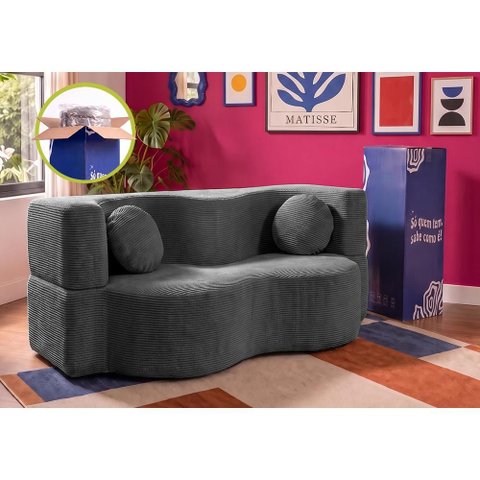 Sofá Cama Bolge 1,88m Xpand Tech Tecido Velourê Cinza Escuro Cama Inbox