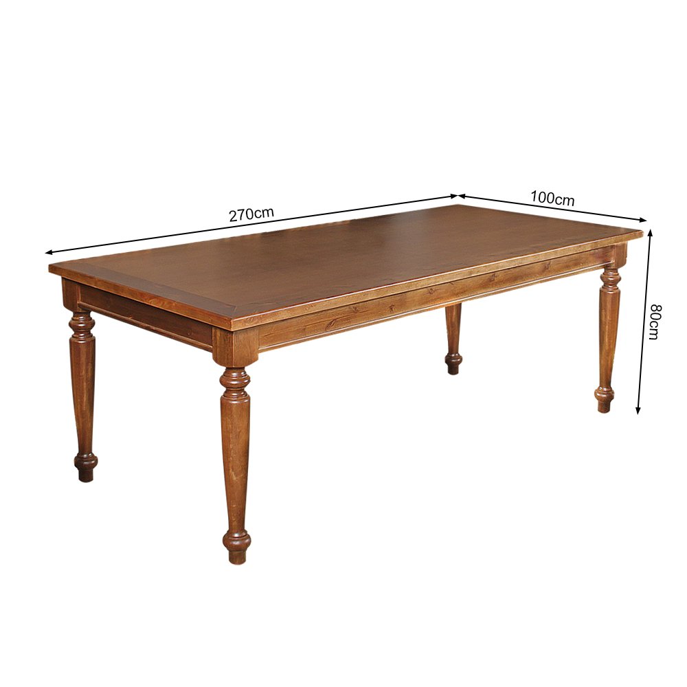 Mesa de Jantar Madeira Maciça Rústica Retangular 270x100cm Francisca - Castanho - 4