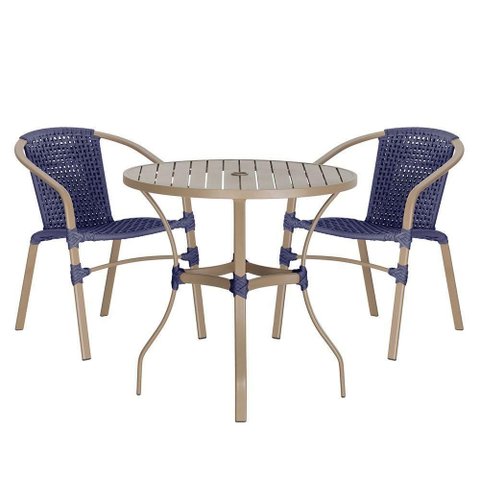 02 Cadeiras Floripa e Mesa Roma 80cm Fendi Trama Original Azul
