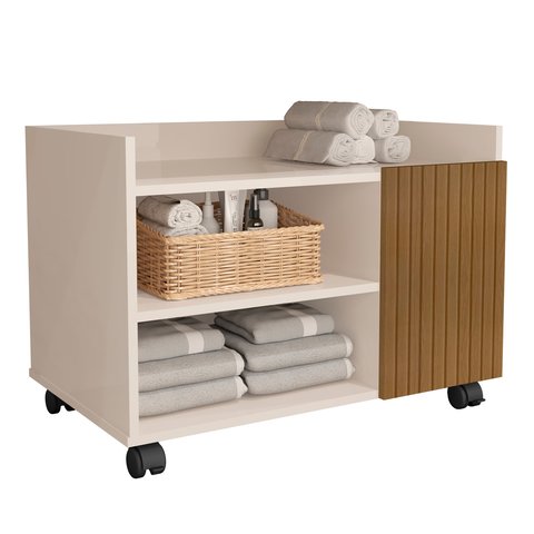 Gabinete para Banheiro com Rodinhas Londres:offwhite/ripado