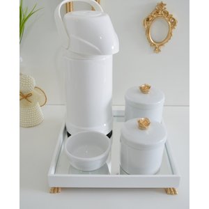 Kit Higiene Bandeja Porcelana Bebê Térmica K012 Flor - Dourado