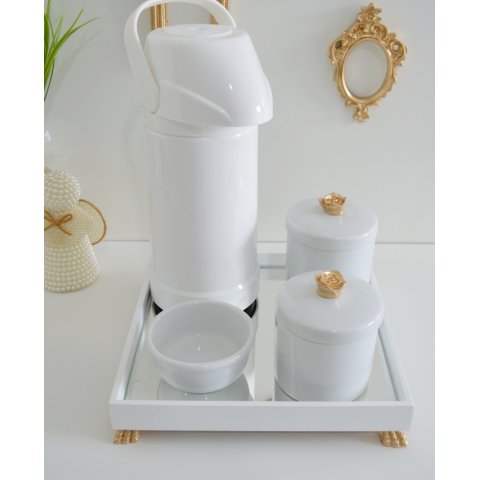 Kit Higiene Bandeja Porcelana Bebê Térmica K012 Flor - Dourado