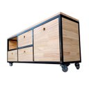 Ver imagem 2 de Rack Industrial com 4 Gavetas e 1 Nicho - Ferro Preto Eletrostático e Madeira Pinus Marítimo