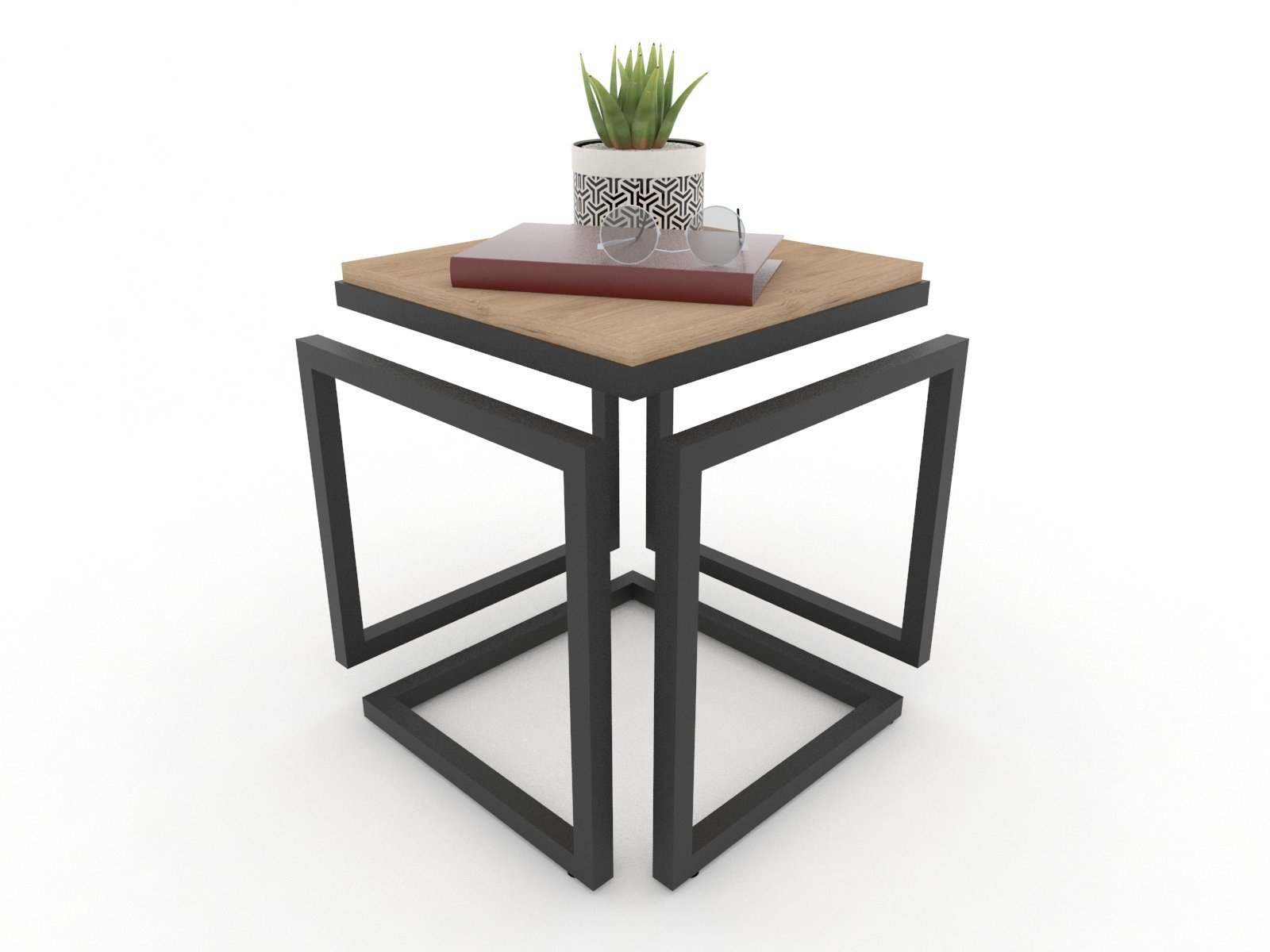 Mesa Lateral Cubo Metalon Preto