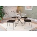 Ver imagem 1 de Sala de Jantar Completa Volga C/ Tampo de Vidro 95x95cm e 4 Cadeiras Noruega Niquel - Preto -