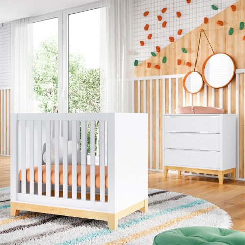 Quarto De Bebê Retrô Berço Médio E Cômoda Amor Perfeito