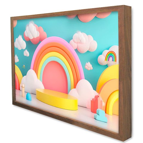 Quadro Decorativo Arco Iris em Moldura Caixa TaColado Moldura Caixa Alta 4,5cm Madeira sem Vidro 60 