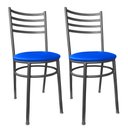 Ver imagem 1 de Kit Conjunto 2 Cadeiras para Cozinha Mesa Jantar Bar Lanchonete Restaurante Preta Estofado Azul
