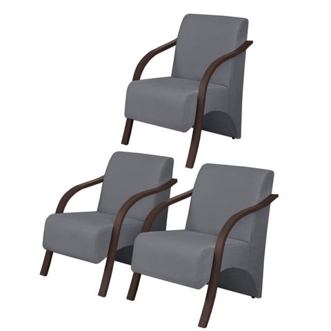 Kit com 3 Poltronas Decorativas 1 Lugar Vênus D Salla Suede Grafite