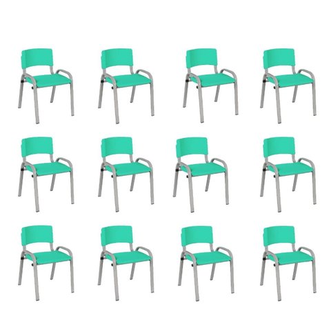 Kit 12 Cadeiras Infantil Iso, Escola, Base Cinza- Verde Água