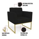 Ver imagem 7 de Kit 1 Sofá Namoradeira e 1 Poltrona Elisa Linho Preto A79 Base Metálica Industrial Dourada - D'