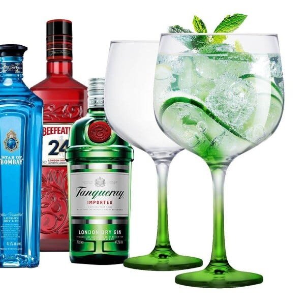 Jogo 2 Taças Gin Colorida Vidro Haste Verde  705ml