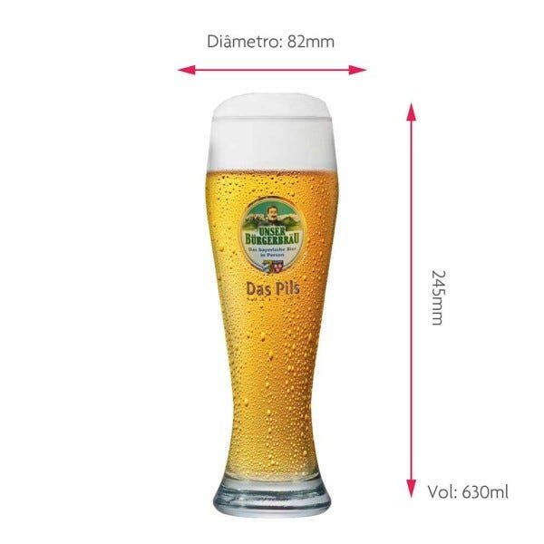 Jogo de Copos de Cerveja Frases Unser Burgerbrau Vidro 630ml - 3