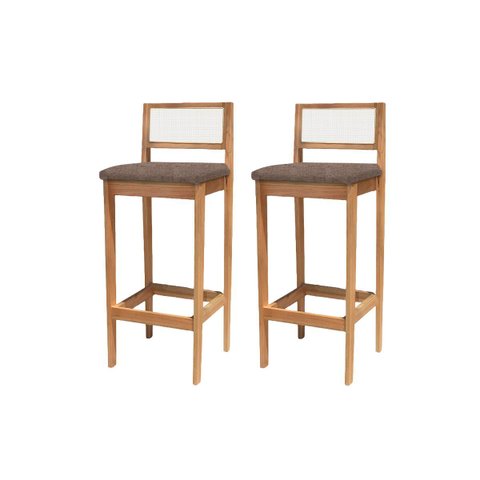 Kit 2 Banquetas Estofada em Linho Encosto Palhinha Bruna:mel com Linho Marrom