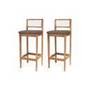 Ver imagem 1 de Kit 2 Banquetas Estofada em Linho Encosto Palhinha Bruna:mel com Linho Marrom