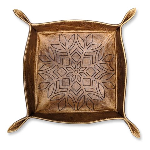 Organizador Aparador de Mesa Porta-trecos em Couro 16x16x4cm