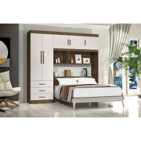 Guarda Roupa com Cabeceira Casal J&a Cancún 5 Portas 3 Gavetas Jequitibá Off White