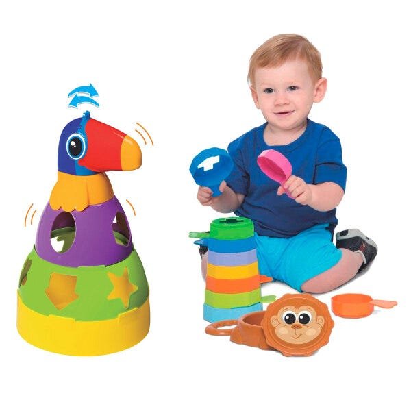 Kit de Brinquedos Educativos Tucano + Empilha Baby Macaco