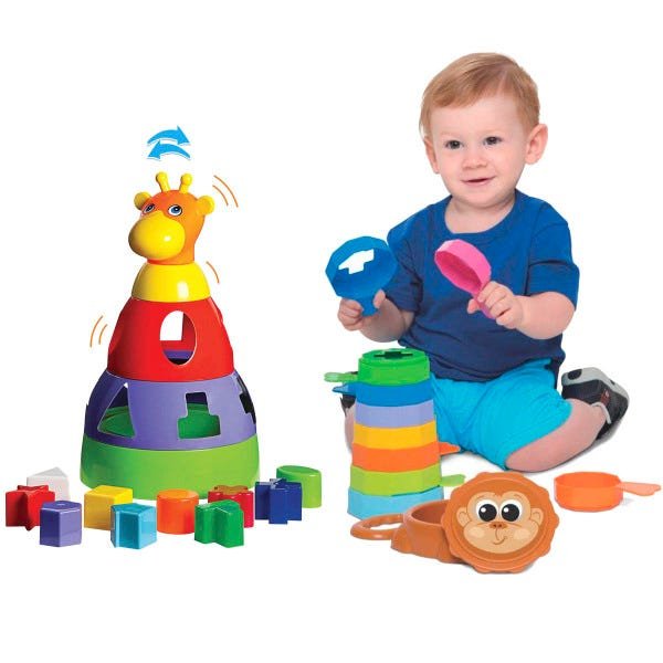 Kit de Brinquedos Educativos Girafa + Empilha Baby Macaco