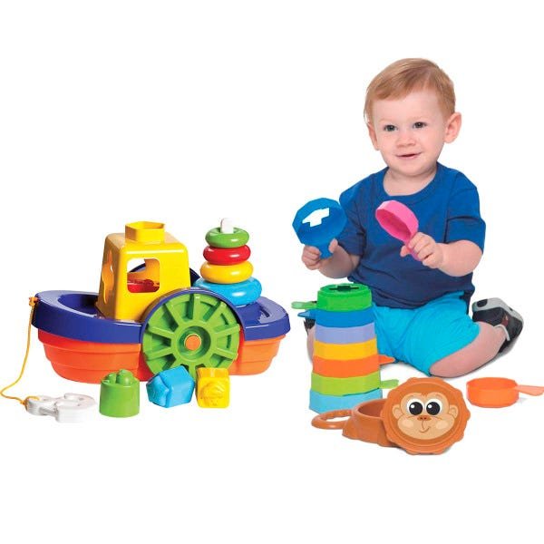 Kit de Brinquedos Educativos Barco + Empilha Baby Macaco