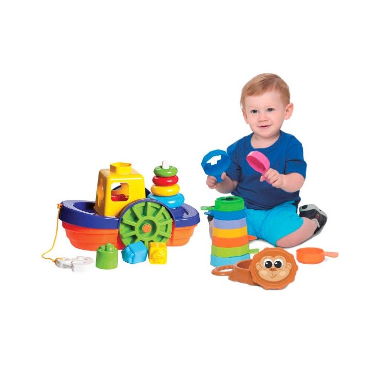 Kit de Brinquedos Educativos Barco + Empilha Baby Macaco