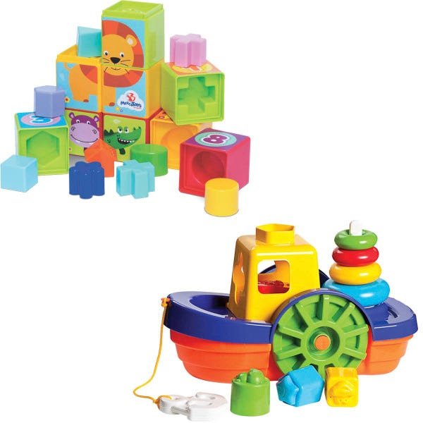 Kit de Brinquedos Educativos Barco + Cubinhos 5 em 1