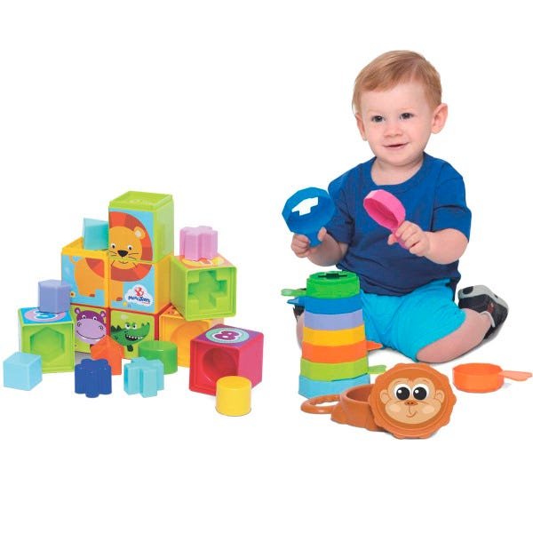 Kit de Brinquedos Educativos Cubinhos 5 em 1 + Empilha