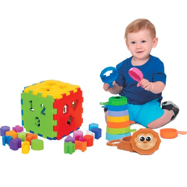 Kit de Brinquedos Educativos Cubo Didático + Empilha